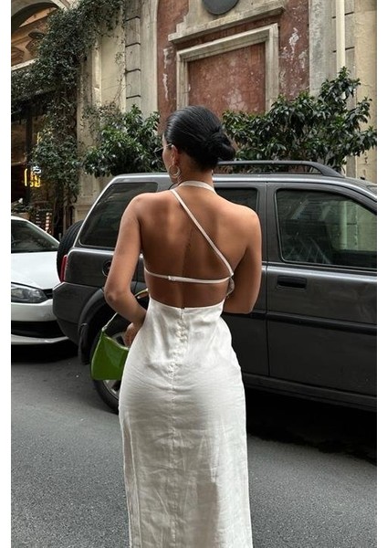 Trisha Sırt Dekolteli Keten Elbise 2496-20 Elbise fiyatları