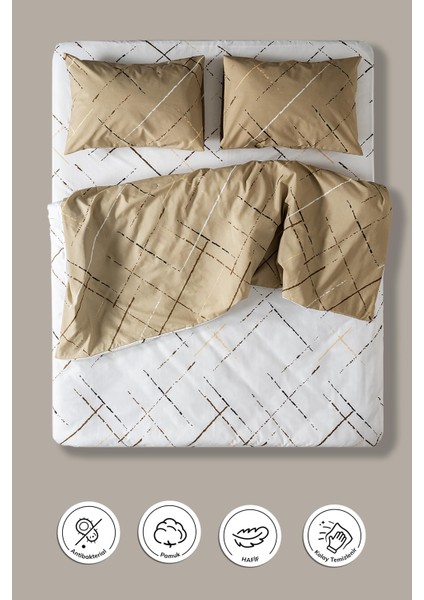 Reflection Desen Bej Renk Çift Kişilik Pamuklu Ranforce Nevresim Takımı Çarşaflı Yumuşak 200X220 fiyatları