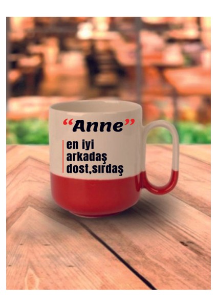 Anneye Doğum Günü Hediyesi Kırmızı Tabanlı Kupa Bardak - Seramik Çay, Kahve Hediyelik Bardağı