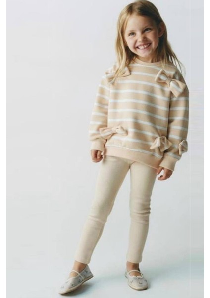 Kız Çocuk Fiyonk Detaylı 3 Iplik Kumaş Pamuklu Alt Üst Takım