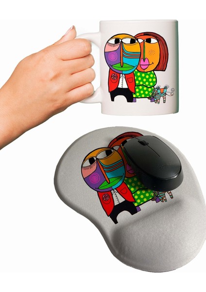 Picasso Çift Temalı Baskılı Bilek Destekli Mouse Pad + Kupa Bardak Mug fiyatları