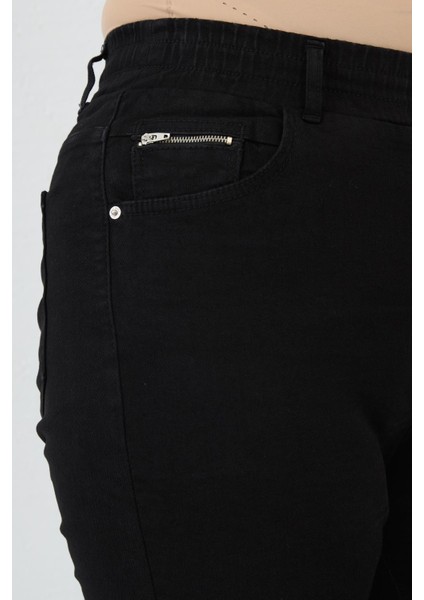 Ispanyol Paça Beli Lastikli Büyük Beden Kot Pantolon Siyah fiyatları