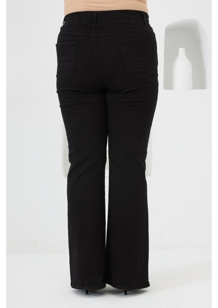 Ispanyol Paça Beli Lastikli Büyük Beden Kot Pantolon Siyah fırsatları