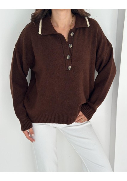 Polo Yaka Düğmeli Yumuşak Dokulu Triko Kazak fiyatları