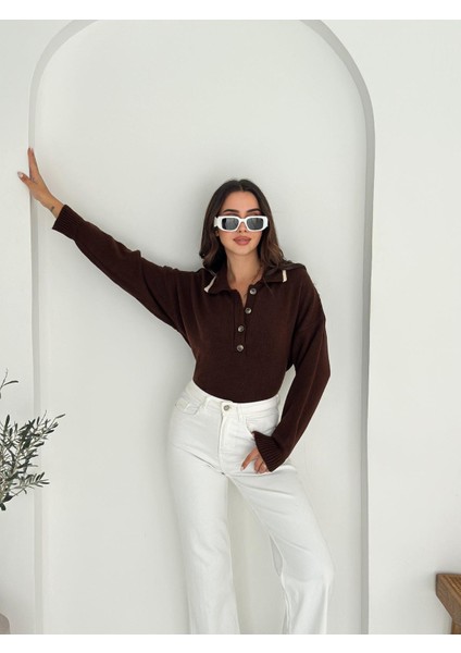 Polo Yaka Düğmeli Yumuşak Dokulu Triko Kazak modelleri