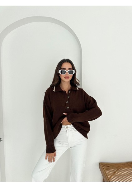 Polo Yaka Düğmeli Yumuşak Dokulu Triko Kazak indirimleri