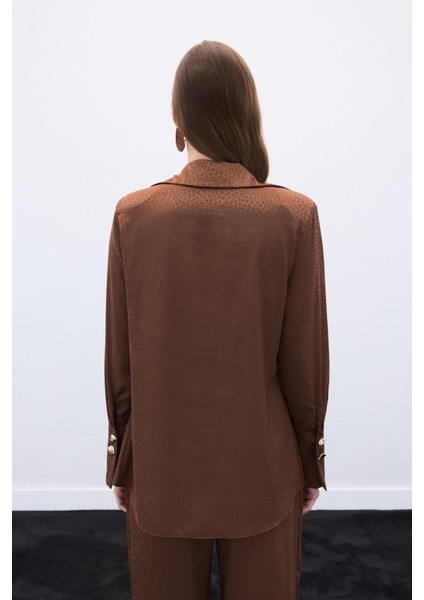 Jakarlı Düz Gömlek - Kahve