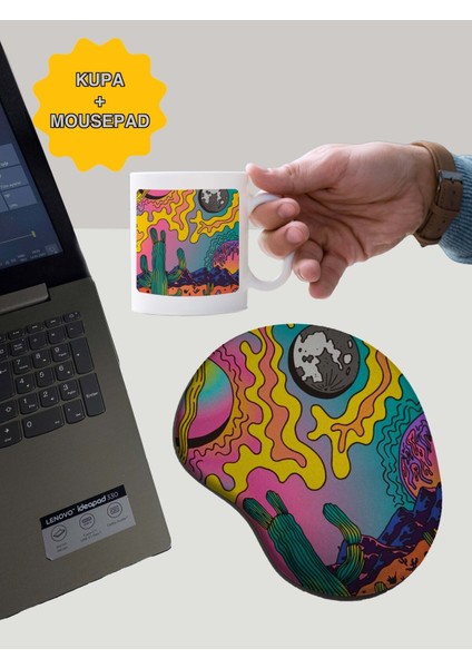 Ütopya Desenli Baskılı Bilek Destekli Mouse Pad + Kupa Bardak Mug