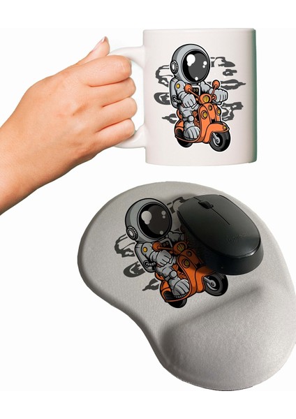 Motorlu Astronot Baskılı Bilek Destekli Mouse Pad + Kupa Bardak Mug fiyatları