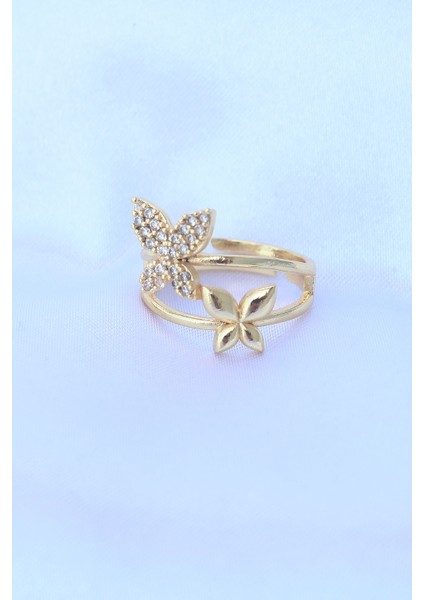 Pirinç Gold Renk Ayarlanabilir Zirkon Taşlı Kelebek Yüzük fiyatları