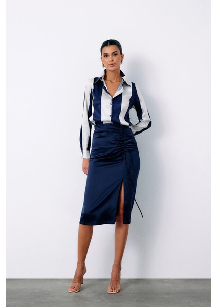 Çizgili Düz Gömlek - Lacivert modelleri