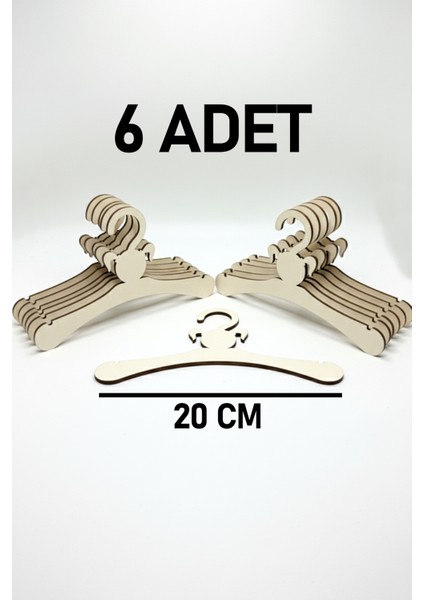 6 Adet Bebek Askısı 20 cm | Kız Çocuğu Figürlü Ahşap (Mdf) Çocuk Elbise Askılığı fırsatları