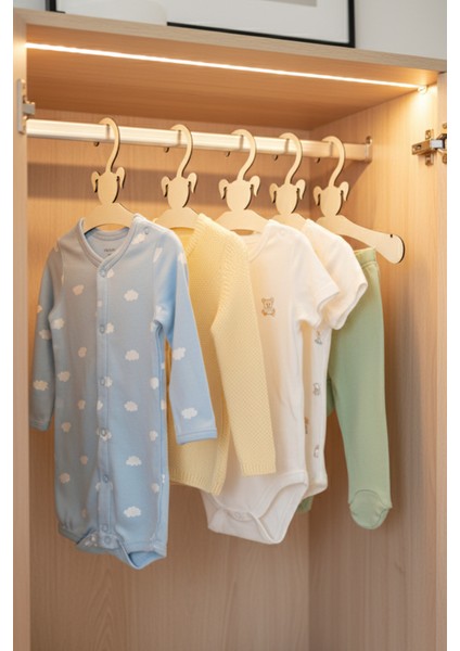 6 Adet Bebek Askısı 20 cm | Kız Çocuğu Figürlü Ahşap (Mdf) Çocuk Elbise Askılığı