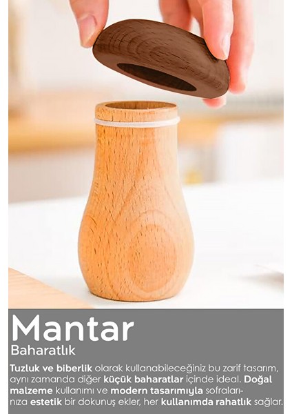 2'li Mantar Model Bambu Baharatlık - Tuzluk Biberlik Karabiberlik Baharat Takımı 35 ml modelleri
