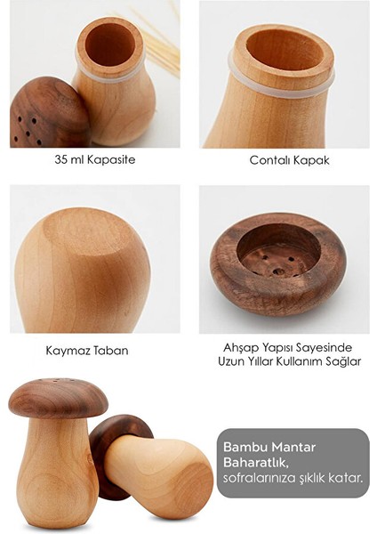2'li Mantar Model Bambu Baharatlık - Tuzluk Biberlik Karabiberlik Baharat Takımı 35 ml fırsatları