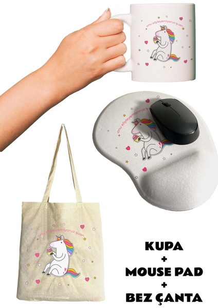Onu Söyleyemiyoruz Şuan Baskılı Bilek Destekli Mouse Pad + Kupa Bardak Mug + Bez Çanta