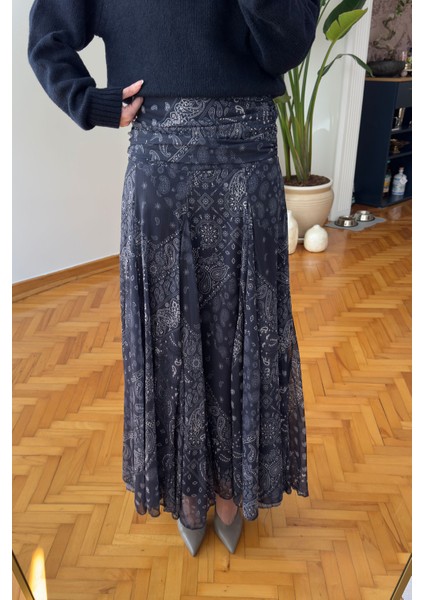 Şal Desen Premium Etek- Lacivert fiyatları