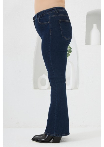 Ispanyol Paça Büyük Beden Kot Pantolon Koyu Lacivert fiyatları