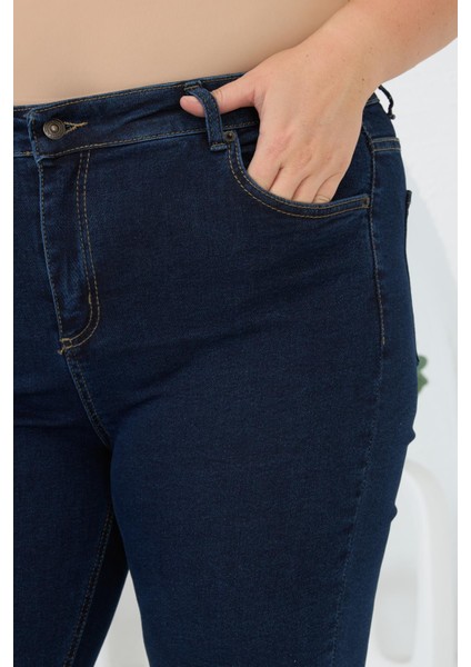 Ispanyol Paça Büyük Beden Kot Pantolon Koyu Lacivert fırsatları