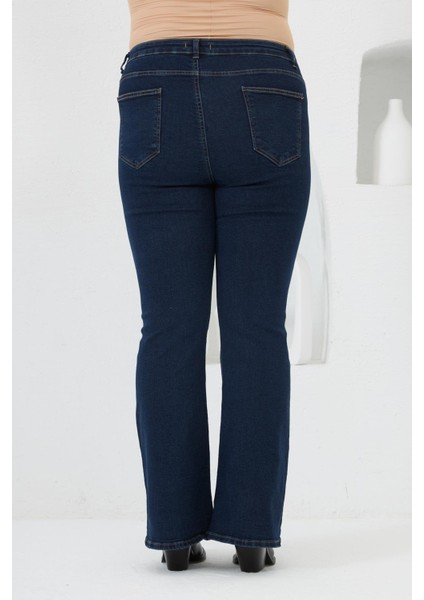 Ispanyol Paça Büyük Beden Kot Pantolon Koyu Lacivert indirimleri