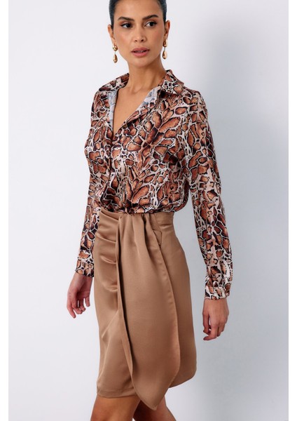 Leopar Desenli Klasik Gömlek - Taba fırsatları