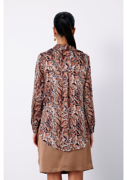 Leopar Desenli Klasik Gömlek - Taba indirimleri