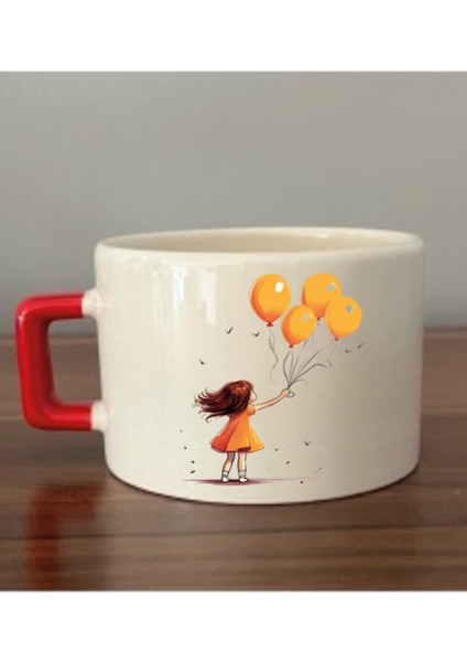 Balonlu Kız Temalı Fincan Kupa Bardak - Seramik Çay, Kahve Hediyelik Bardağı