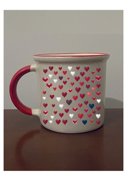 Kalpli Kırmızı Ağızlı Kupa Bardak - Seramik Çay, Kahve Hediyelik Bardağı