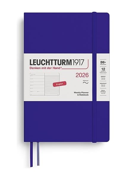 LEUCHTTURM1917 Çanta Boy (B6+) 12 Aylık Ajanda ve Not Defteri (Çizgili) 2026 Yumuşak Kapak, Ingilizce, Ink Mavi 372691