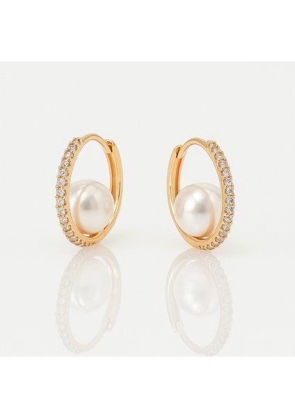 18K Rose Gold Plated Pearl Ball Hoop Küpe