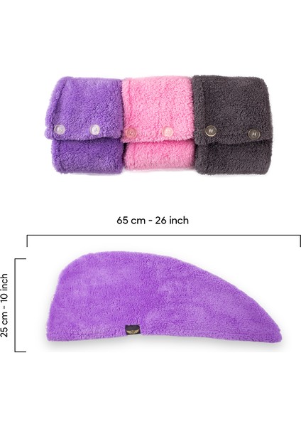 3'lü Paket Mikrofiber Saç Havlusu – 2 Düğmeli Saç Kurutma Bonesi – Baş Havlusu fırsatları
