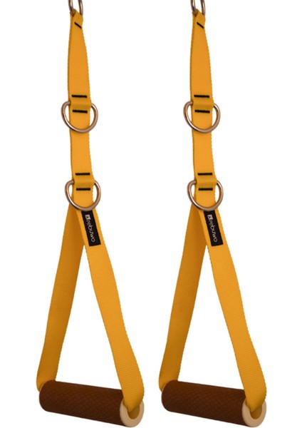 3 Kademeli Ayarlanabilir Cable Cross Elciği (1 Çift) - Kahverengi Tutacaklı Sarı Fitness Ağırlık Çekiş / Reformer Egzersiz Aparatı