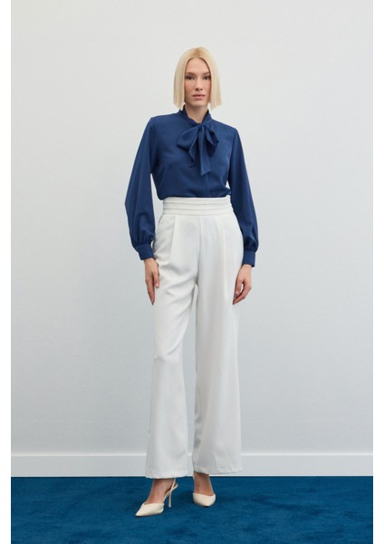 Yakası Bağlamalı Düz Gömlek - Indigo fiyatları