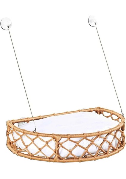 Kedi ve Köpek Vantuzlu Cam Yatağı, Kedi Hamağı, Kedi Yatağı Puf Minderli Kahverengi