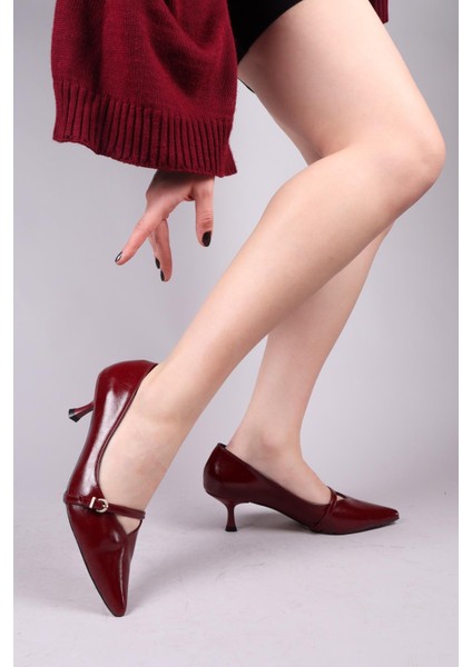 Cortez V Dekolteli Biyeli Stiletto Bordo