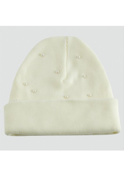 Resveq Incili Katlamalı Bayan Bere-Krem