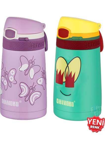 2li Set Pipetli Çelik Termos 350ML -6 Saat Isı Yalıtımı-