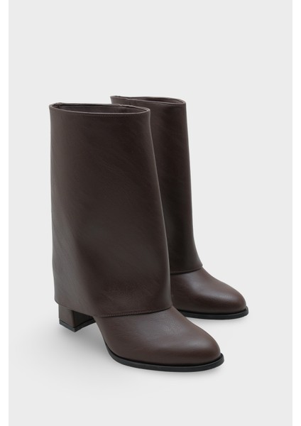 Kadın Sivri Burun Paçalı Topuklu Günlük Bot Lina Kahve