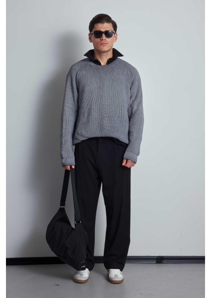 Erkek Oversize Yıkamalı Distressed Triko Kazak Gri modelleri