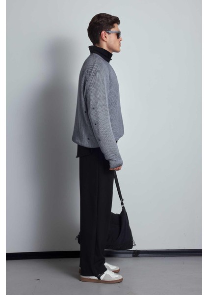 Erkek Oversize Yıkamalı Distressed Triko Kazak Gri fırsatları