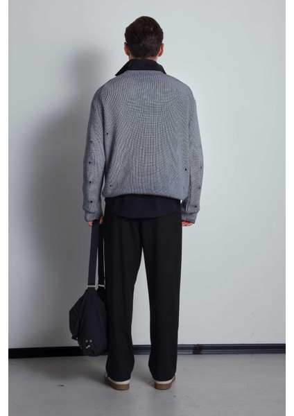 Erkek Oversize Yıkamalı Distressed Triko Kazak Gri indirimleri