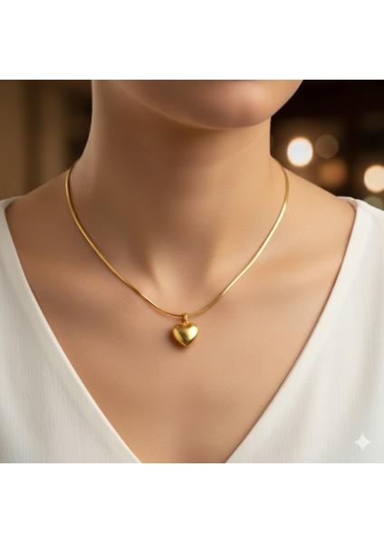 Kalp Bombeli Kalın Tel Çelik Kolye