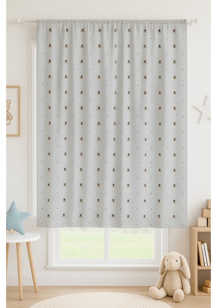 Çocuk Astarlı Fon Perde Arı Desenli Gri V3 130X135