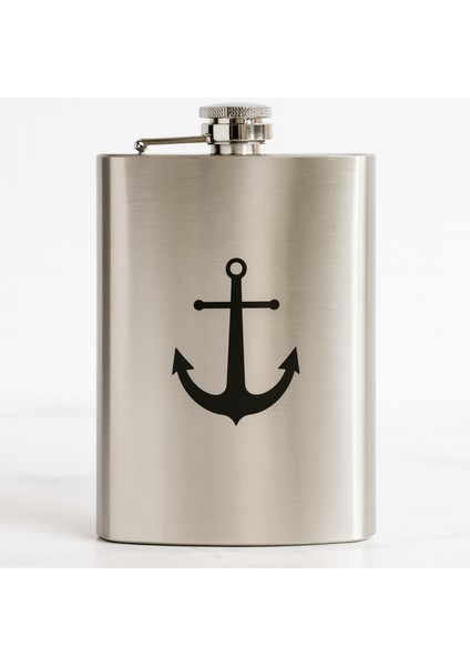 8 Oz- 235 cc Hunili Cep Tipi Kapaklı Çelik Denizci Çapa Temalı Içki Matarası