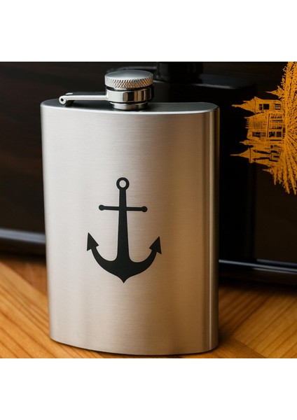 8 Oz- 235 cc Hunili Cep Tipi Kapaklı Çelik Denizci Çapa Temalı Içki Matarası fiyatları