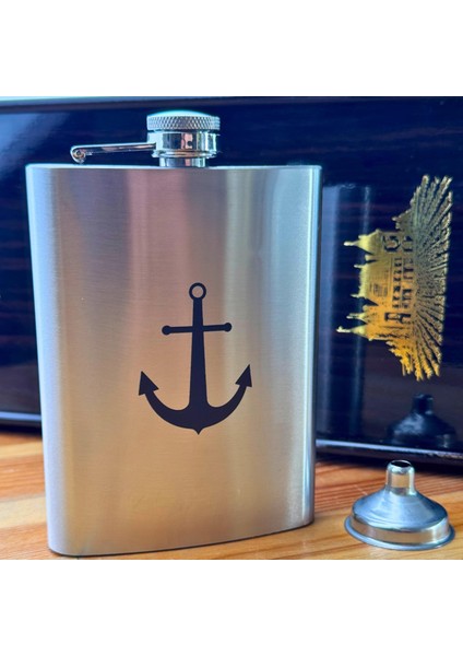 8 Oz- 235 cc Hunili Cep Tipi Kapaklı Çelik Denizci Çapa Temalı Içki Matarası fırsatları