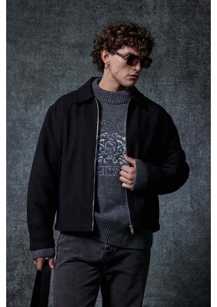 Erkek Oversize Ince Fermuarlı Ceket Siyah fiyatları