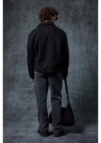 Erkek Oversize Ince Fermuarlı Ceket Siyah indirimleri