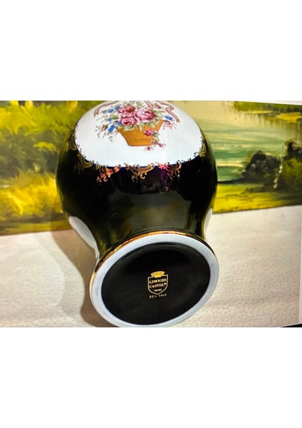 22 cm Boyunda Limoges France 22 K Gold Cobalt Vazo