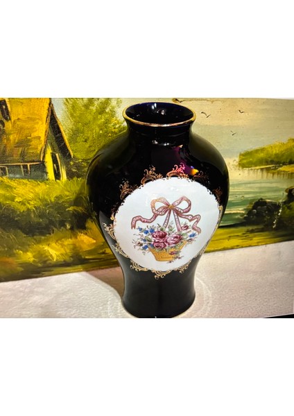 22 cm Boyunda Limoges France 22 K Gold Cobalt Vazo fırsatları